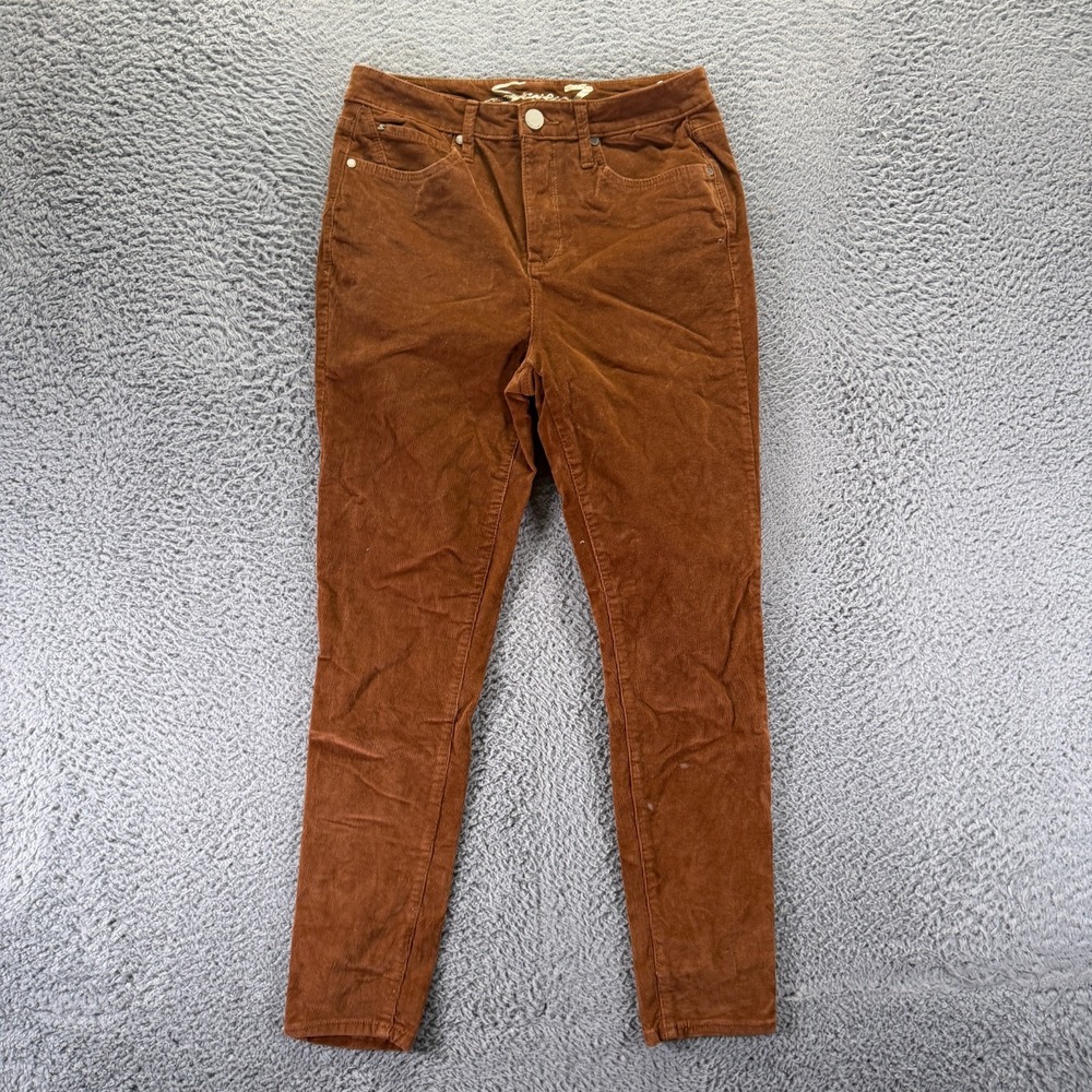 Seven7 Pant Women's 8 Brown Cotton Corduroy Chino Skinny Leg Business Stretch